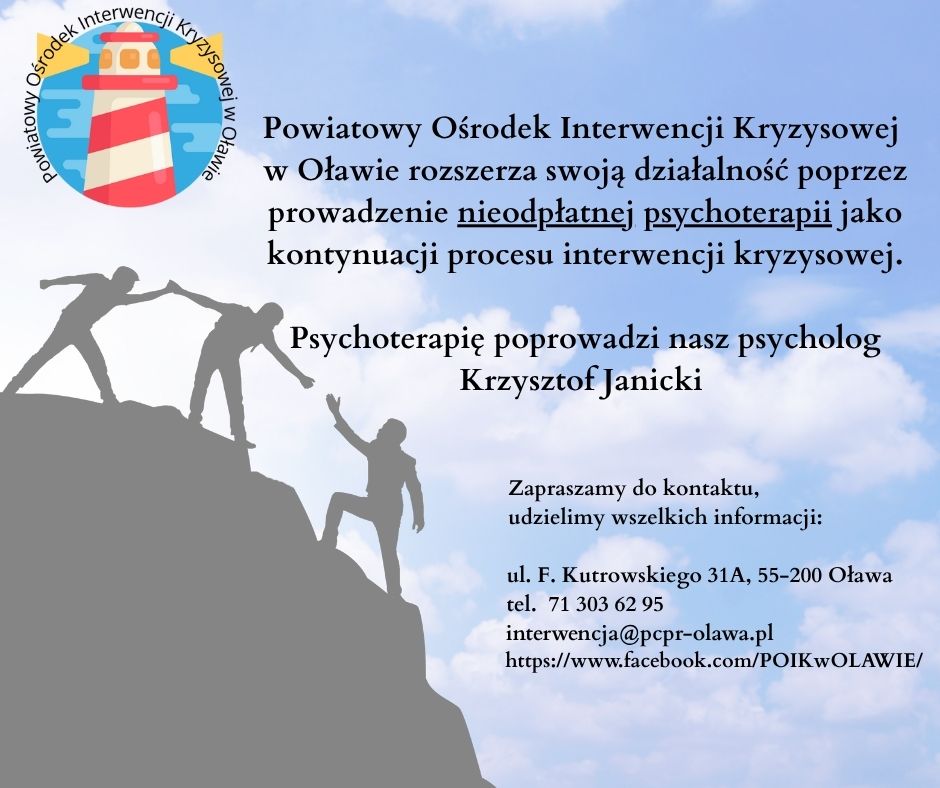 grafika: ulotka informująca o bezpłątnej psychoterapii.