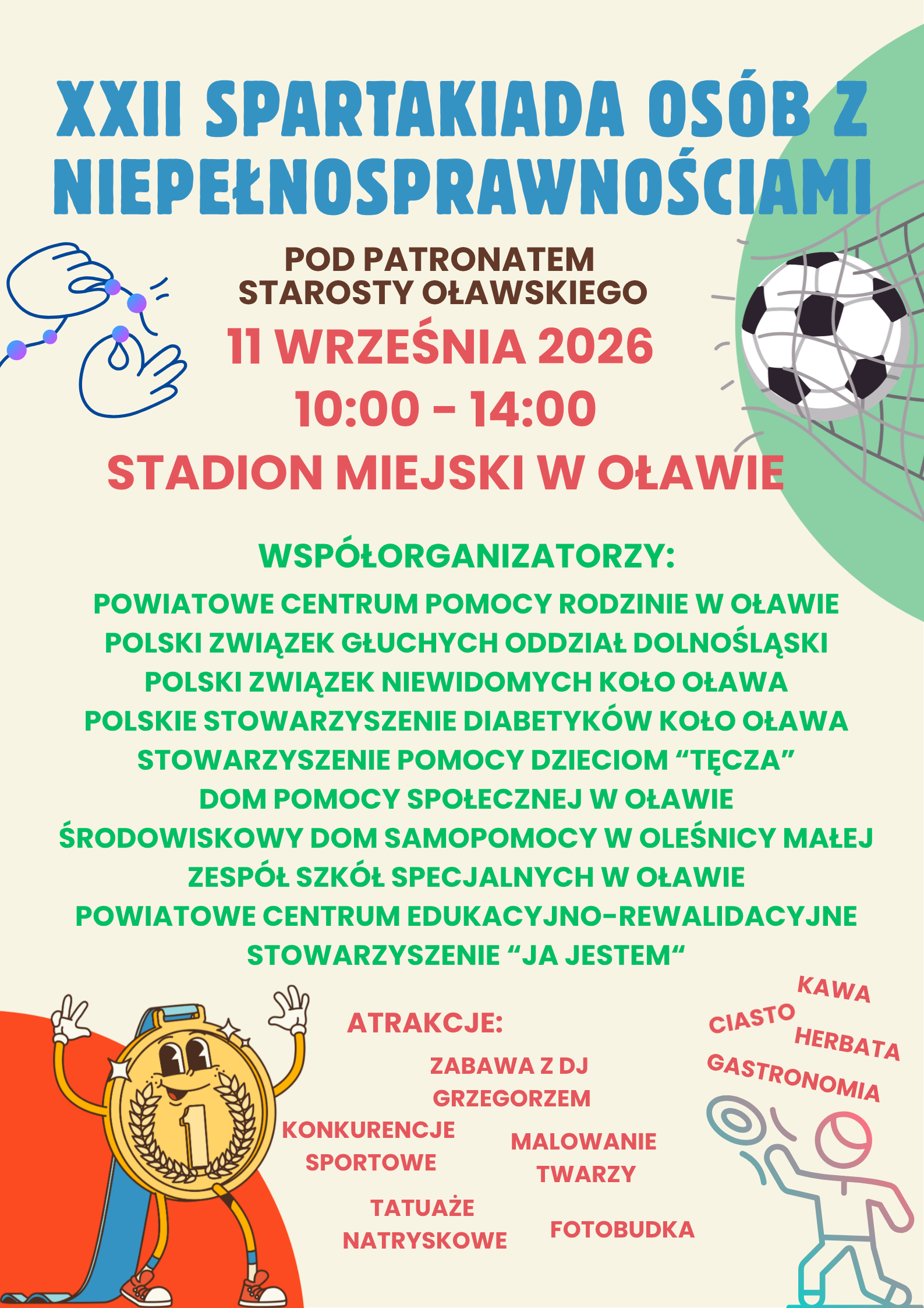 GRafika: plakat prezentujacy XXII spartakiadę osób z niepełnosprawnościami, więcej informacji na stronie internetowej
